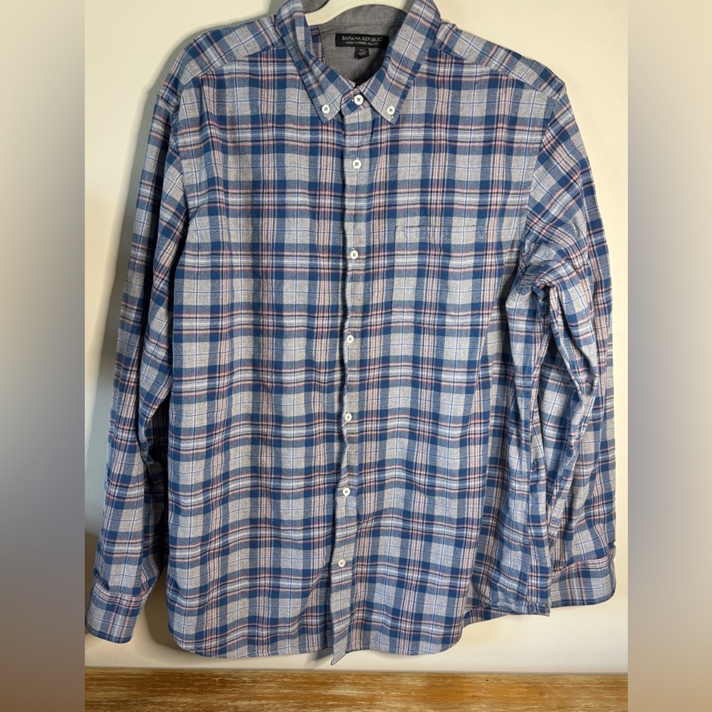 Banana Republic SLIM-FIT BOLD‎ PLAID LUXE FLANNEL BUTTON-DOWN SHIRT size XL